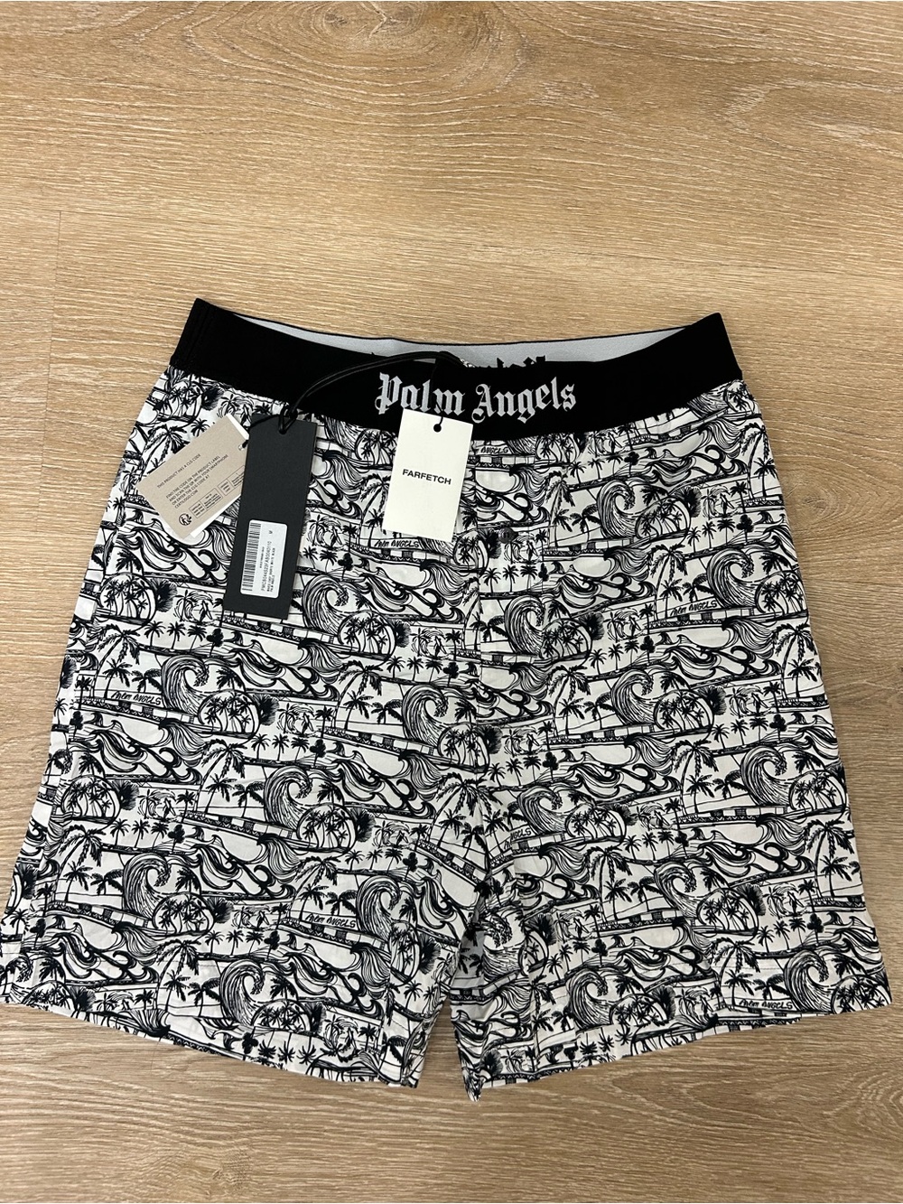 Palm Angels Waves Easy Shorts White Black Men’s Size M NWT Farfetch $448